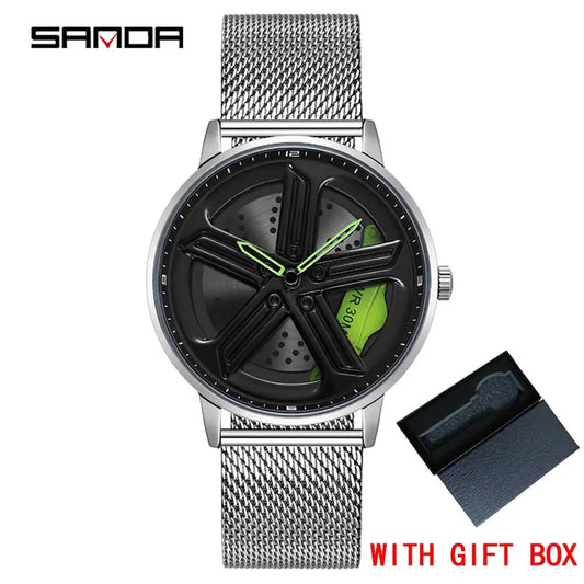 SANDA Sunbeam Man Watches Fashion Good looking Sport Rim Hub Watch Cool Men Luxury Car Design Watches Quartz Waterproof Watches