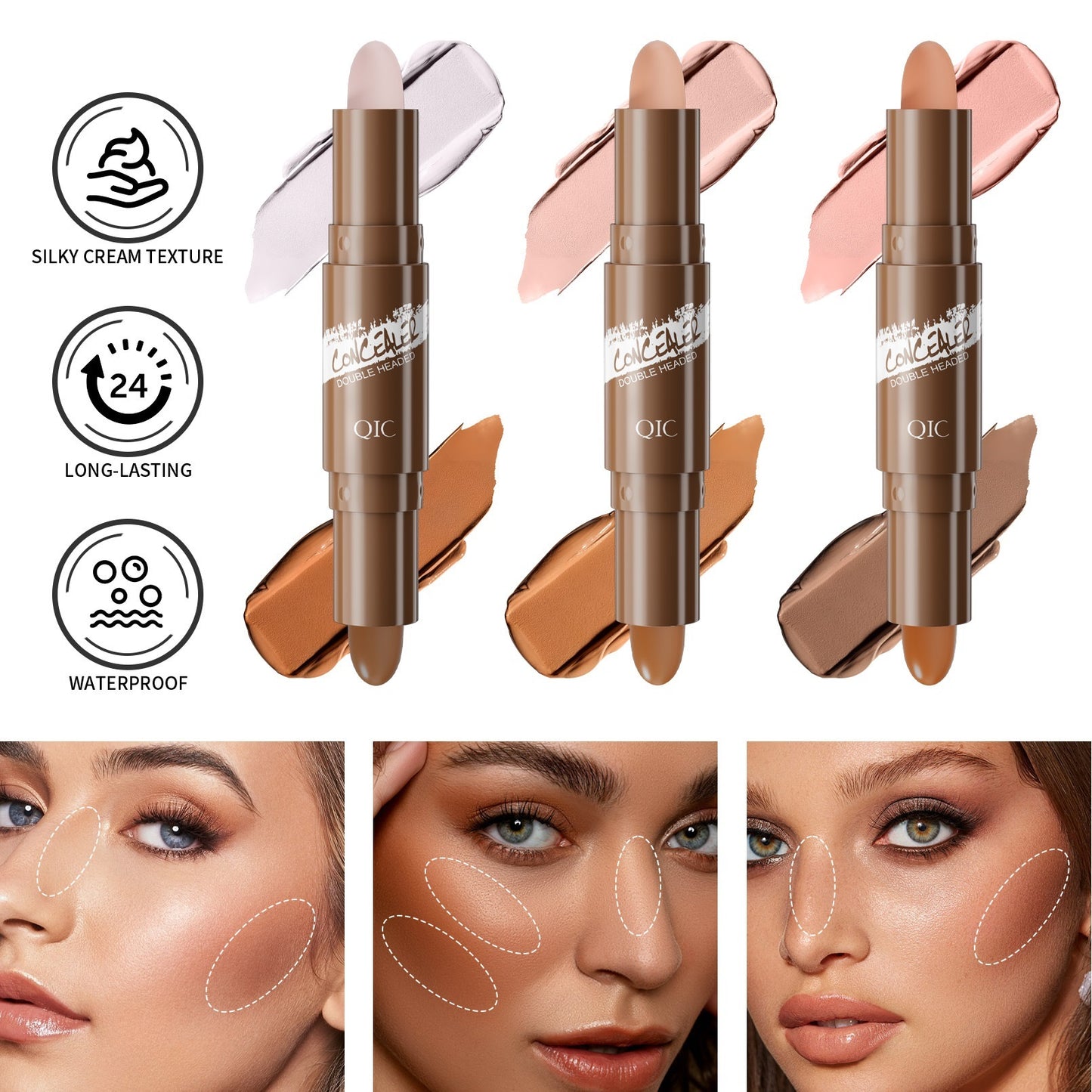 Double-headed Contour Stick Modified To Brighten Facial Shadow Highlights