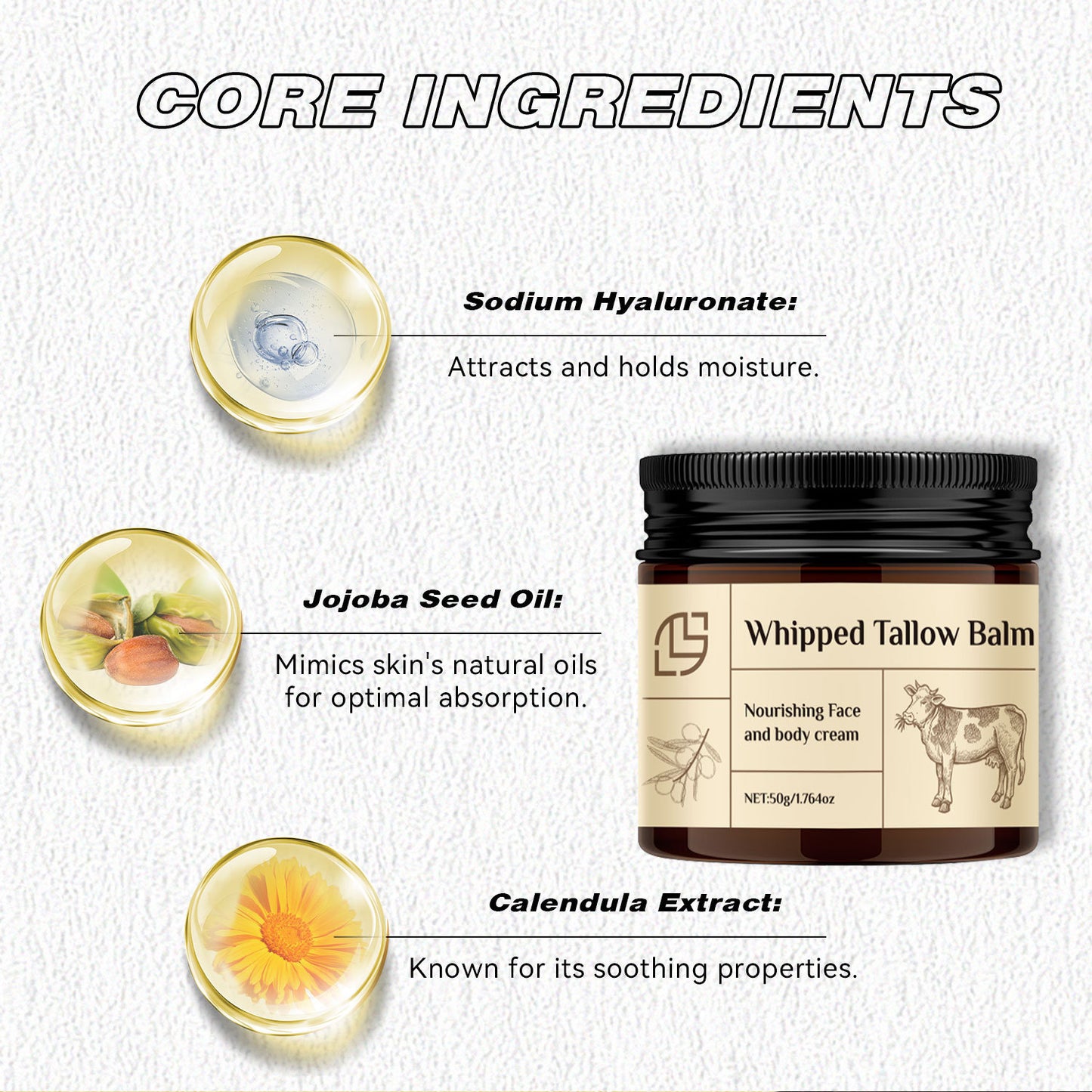 Beef Fat Cream 50g Whipped Tallow Balm Gentle Moisturizing