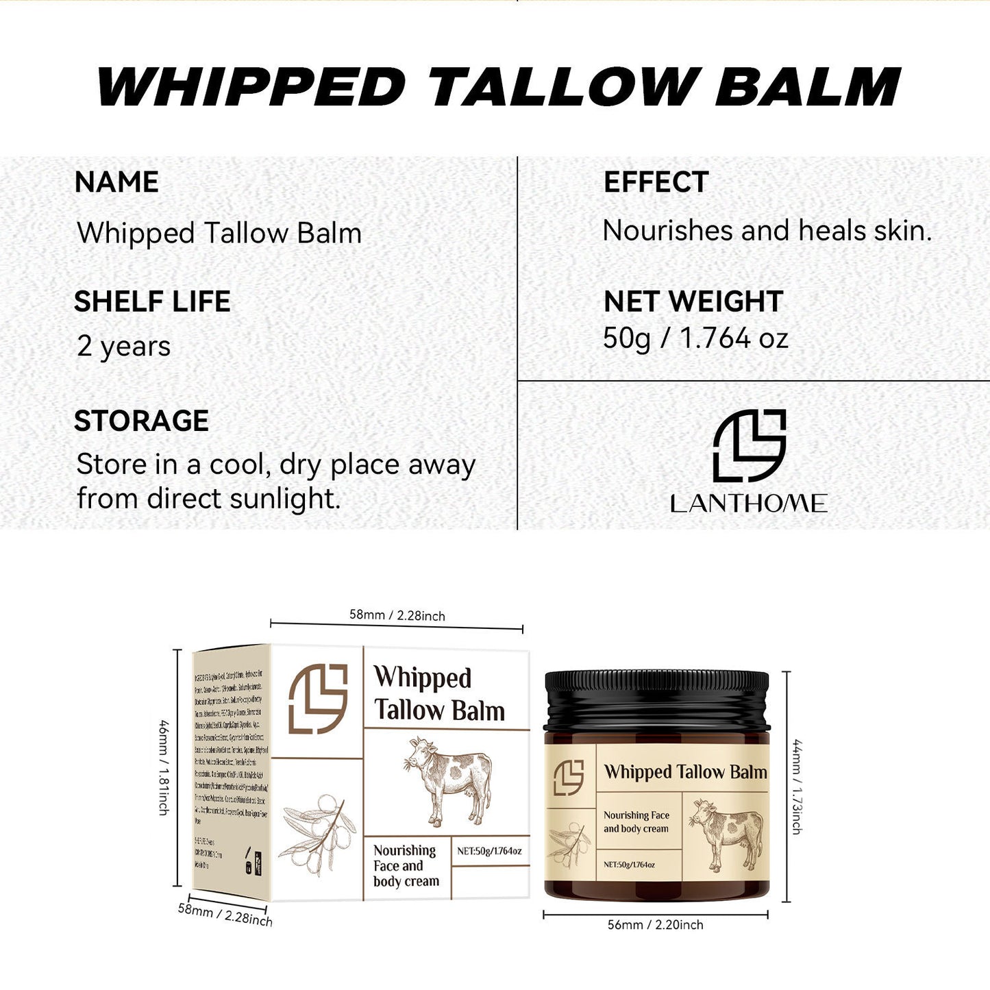 Beef Fat Cream 50g Whipped Tallow Balm Gentle Moisturizing