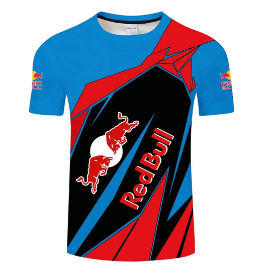 New Fashion 2025 Red Bull Graphic Print Summer T-shirt Racing Outdoor Extreme Sports Men's Street Casual Round Neck T-shirt
