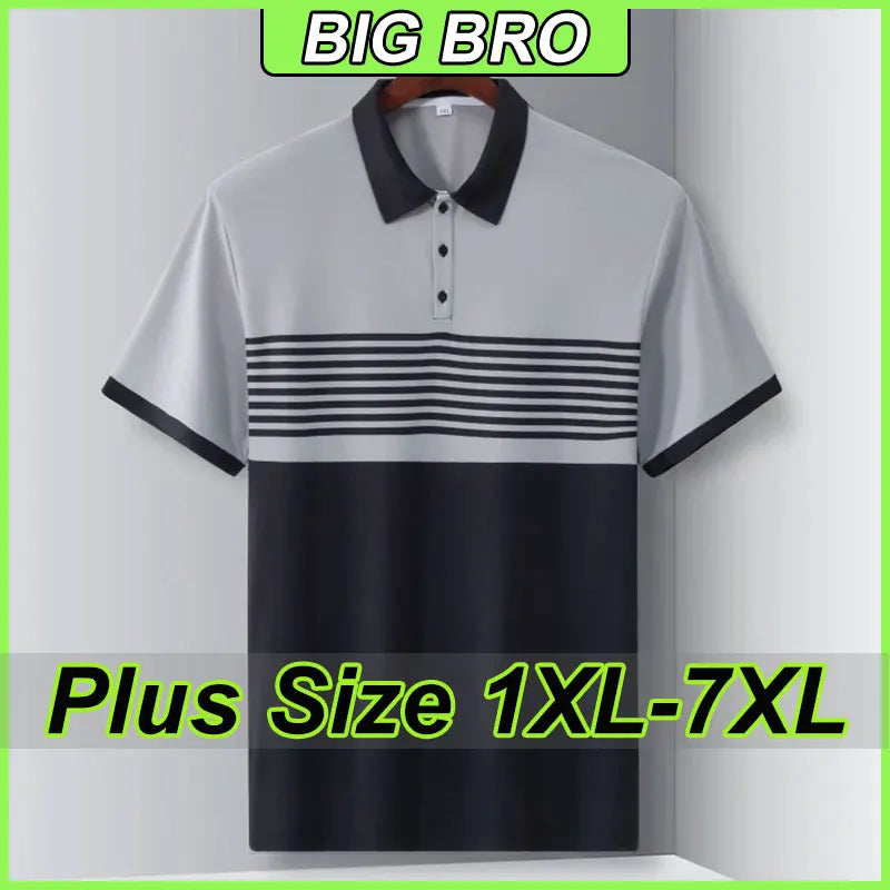 قميص بولو رجالي صيفي كاجوال مقاس كبير 1XL-7XL بأكمام قصيرة وياقة دائرية وقميص ناعم قابل للتهوية مناسب للأعمال التجارية ملابس علوية للرجال 