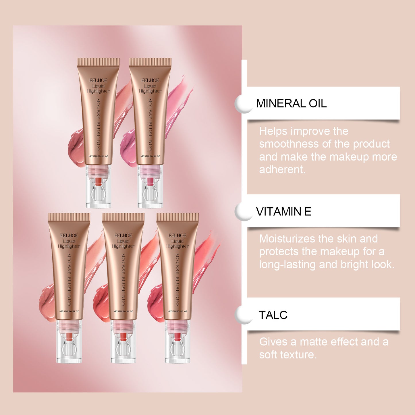 Natural Lightweight Matte Repair Highlight Multifunctional Face Blusher
